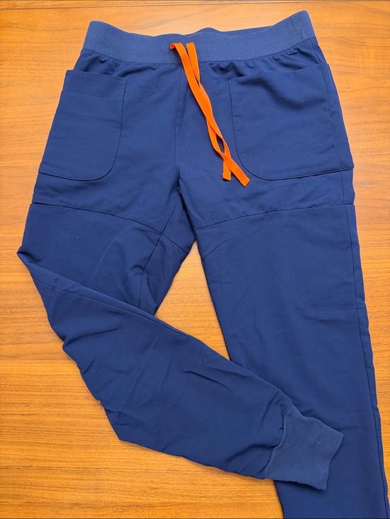 Figs Pants - Figs Navy Track Joggers with Orange Drawstring
